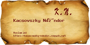 Kacsovszky Nándor névjegykártya